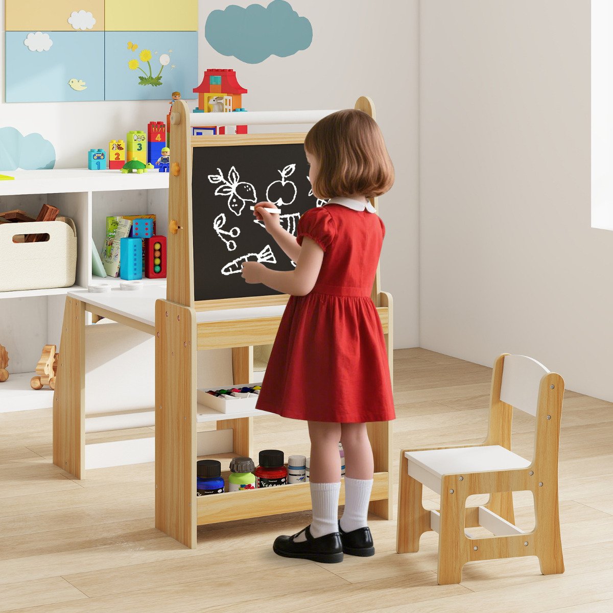 Kids Art Table and Chair Set Multifunctional Kids Activity-Grey