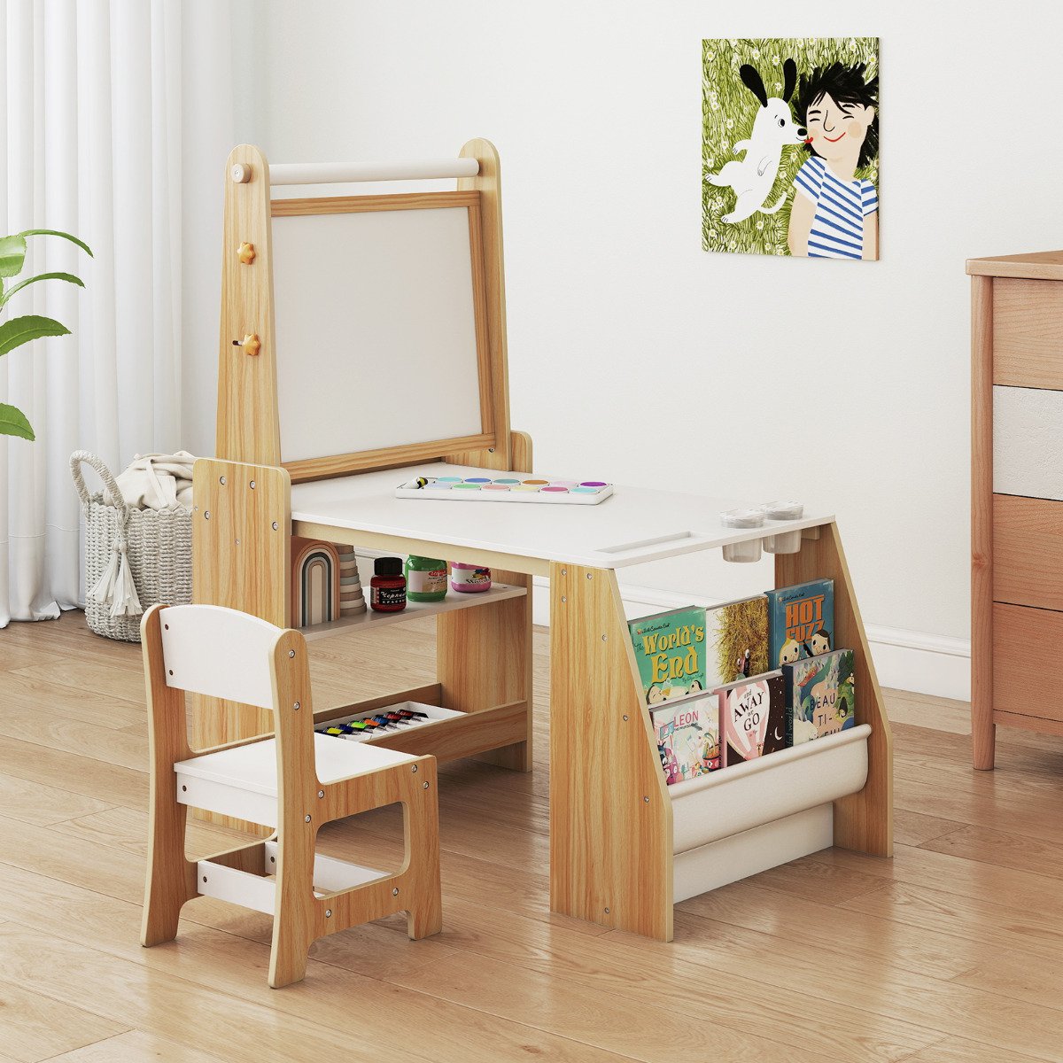Kids Art Table and Chair Set Multifunctional Kids Activity-Grey