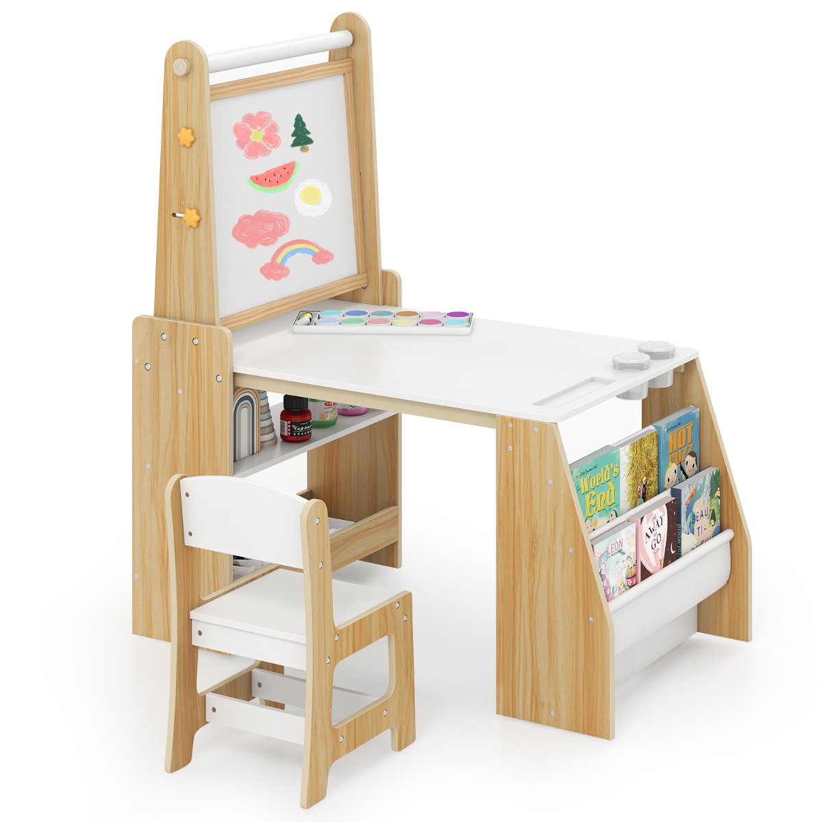 Kids Art Table and Chair Set Multifunctional Kids Activity-Grey