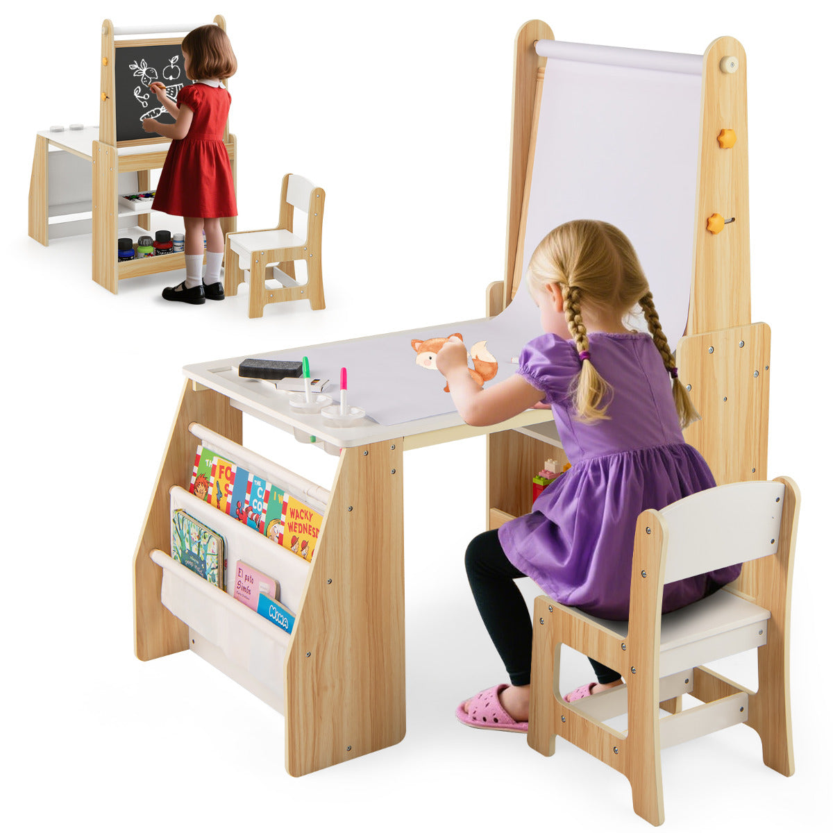 Kids Art Table and Chair Set Multifunctional Kids Activity-Grey