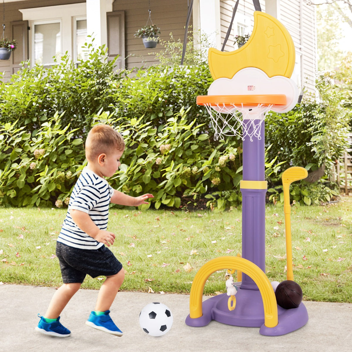 4-In-1 Kids Basketball Hoop with Adjustable Height for Kids-Blue