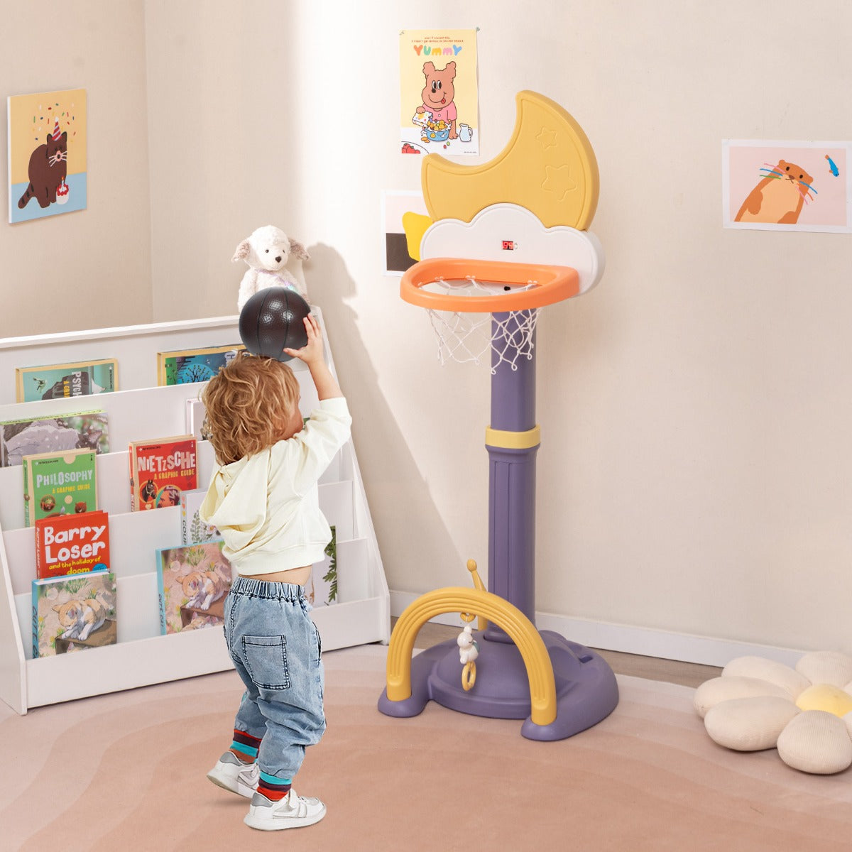 4-In-1 Kids Basketball Hoop with Adjustable Height for Kids-Blue