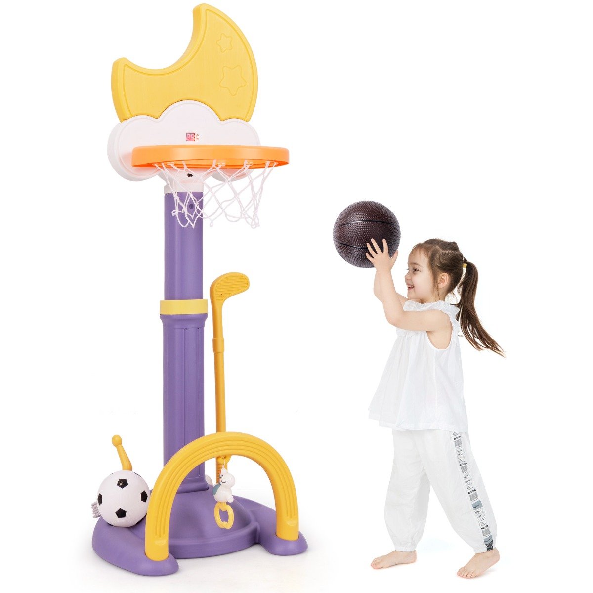 4-In-1 Kids Basketball Hoop with Adjustable Height for Kids-Blue