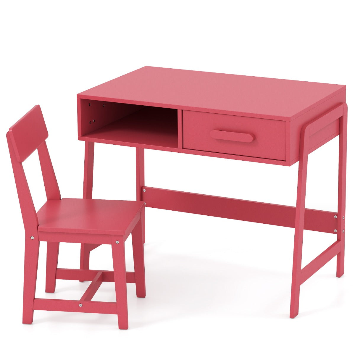 Kids Desk and Chair Set with Drawer and Pine Wood Legs-Black