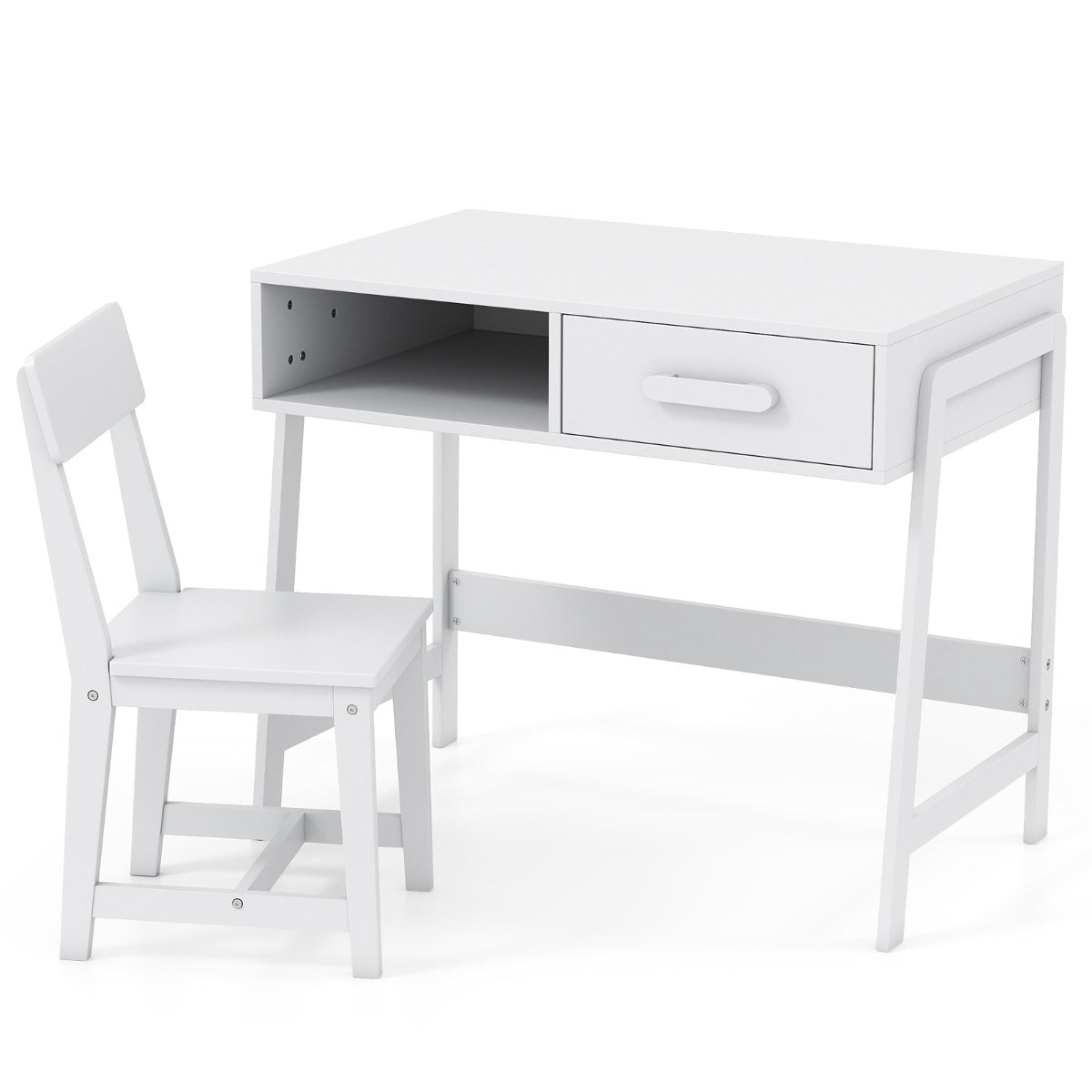 Kids Desk and Chair Set with Drawer and Pine Wood Legs-Black