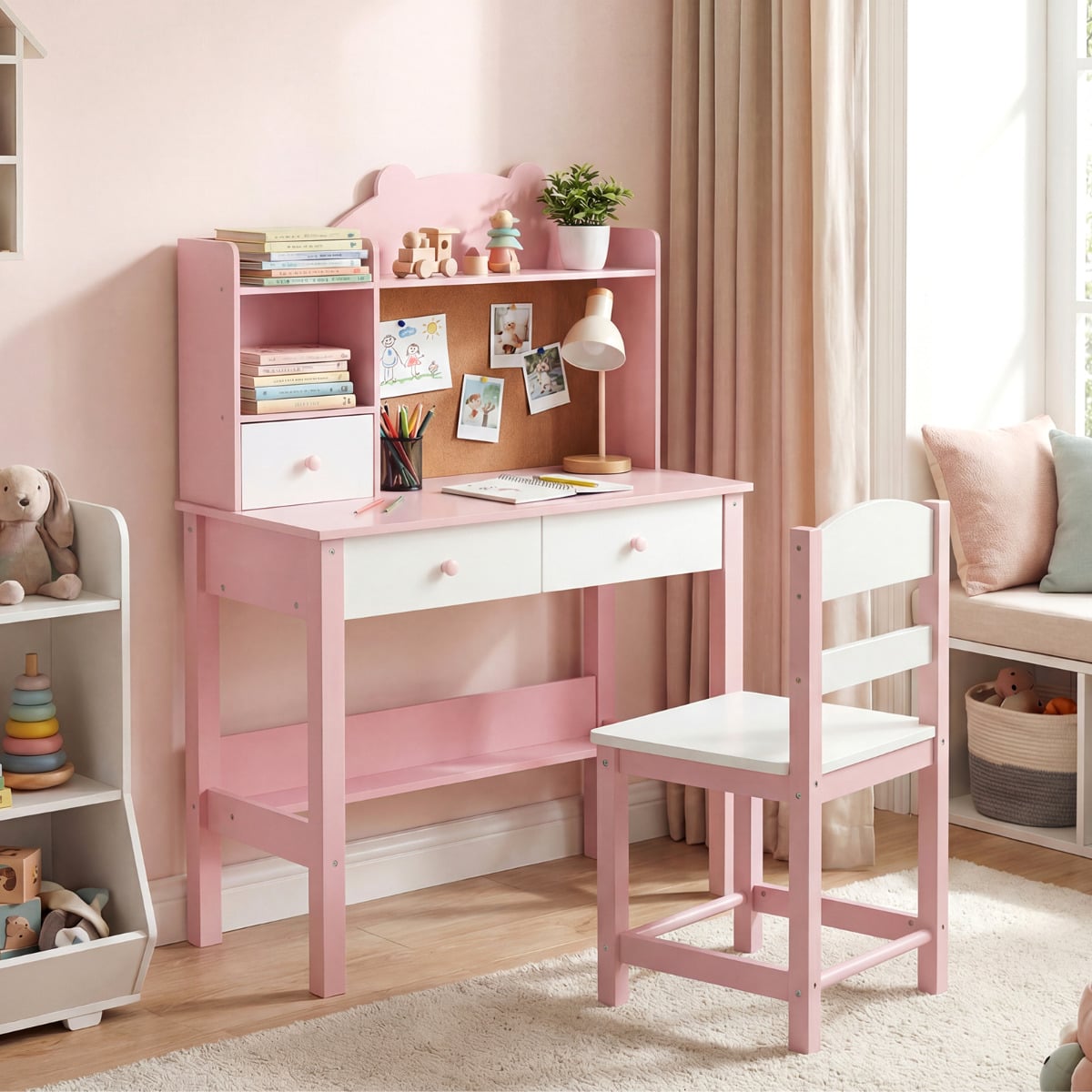 Wooden Kids Study Desk and Chair Set for Kids 3+-Grey
