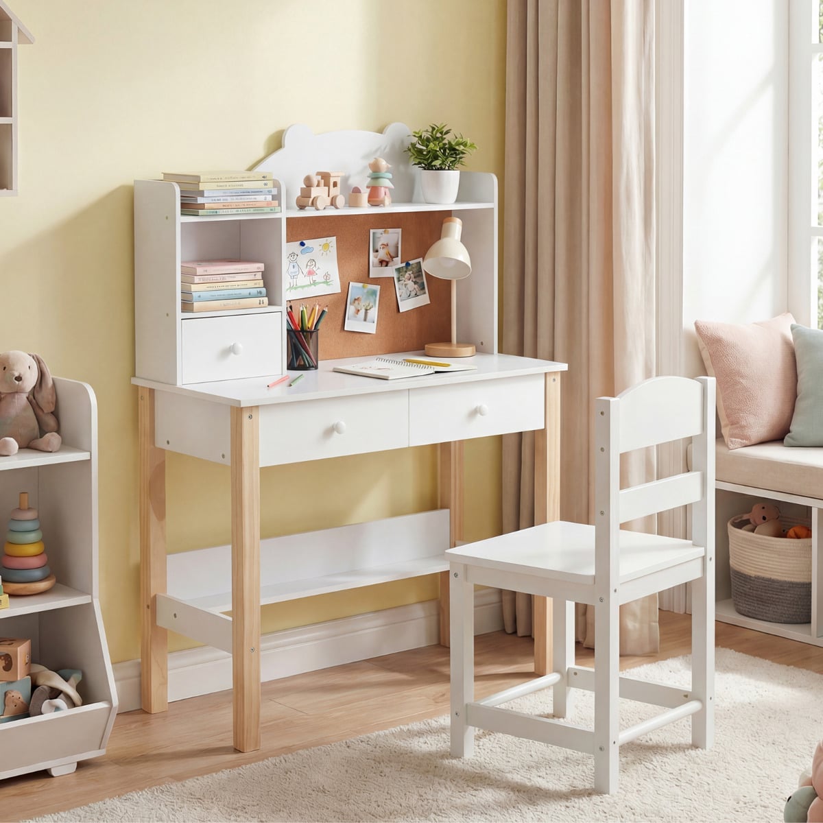 Wooden Kids Study Desk and Chair Set for Kids 3+-Grey