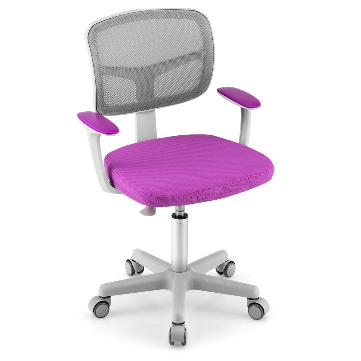 Kids Height-Adjustable Swivel Computer Desk Chair with Lumbar Support-Blue