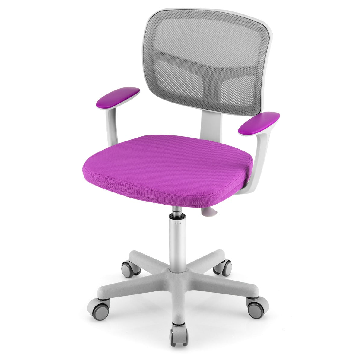 Kids Height-Adjustable Swivel Computer Desk Chair with Lumbar Support-Blue