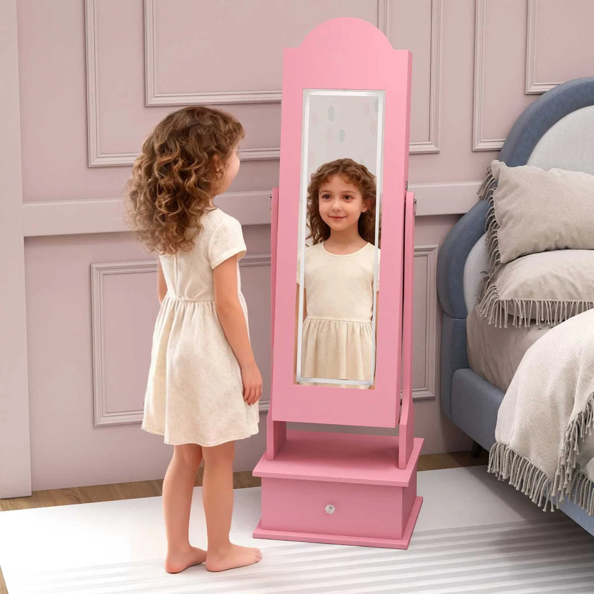 Kids Jewelry Cabinet Children Jewelry Organizer with Lights-White