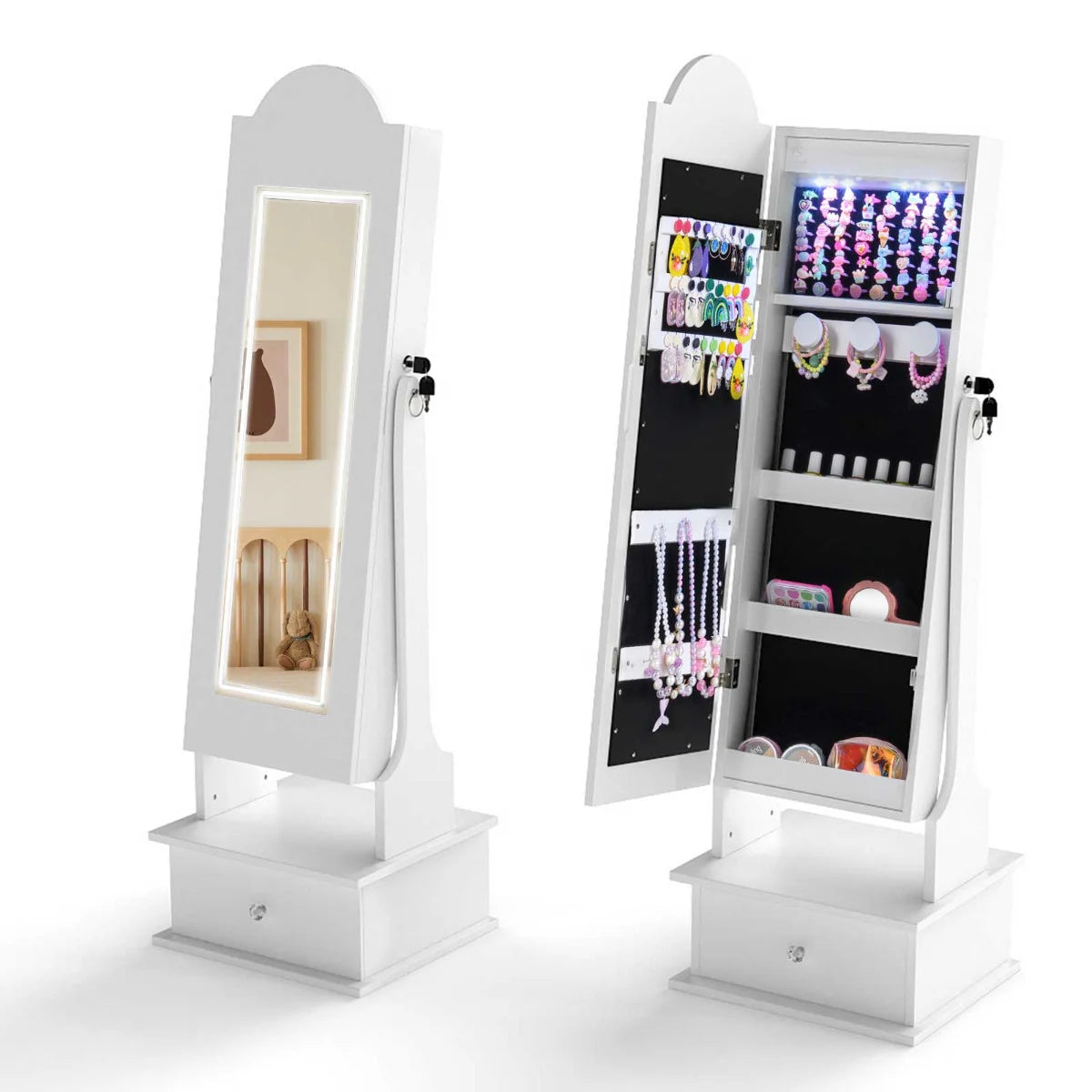 Kids Jewelry Cabinet Children Jewelry Organizer with Lights-White