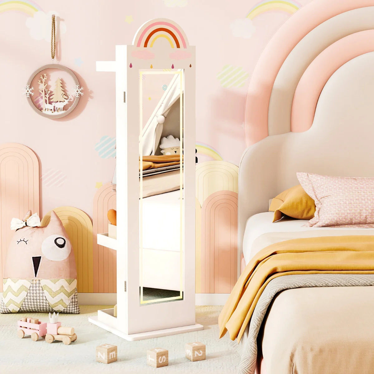 Kids Jewelry Cabinet Standing Children Jewelry Organizer-Pink
