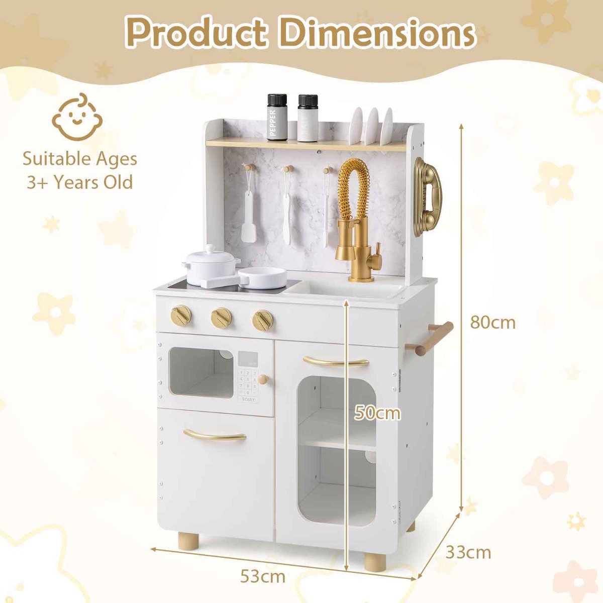 Kids Kitchen Setwith Stoves Faucet Sink Telephone Microwave and Oven-White