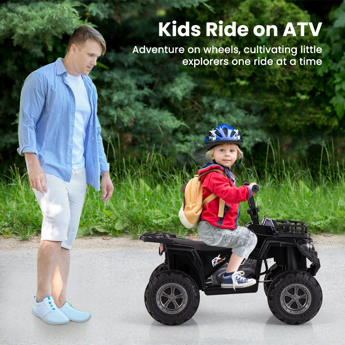 6V 4-Wheeler Quad Car with One-Button Start and Tread Tires-Black