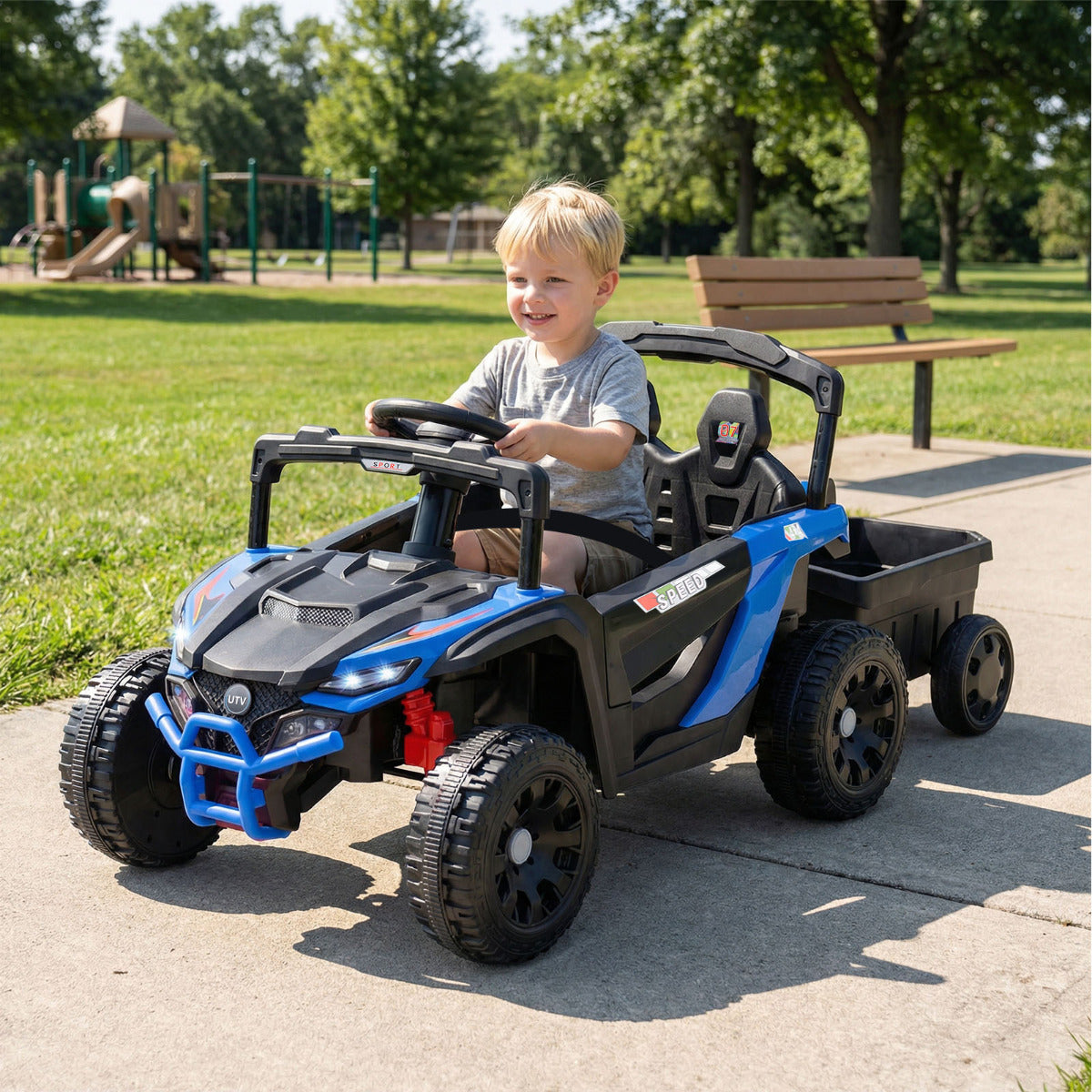 12V Battery Powered Ride On Kids Tractor with Detachable Trailer-Black