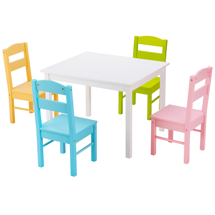 Kids Table and 4 Chairs Set for Toddlers Dining, Drawing, Reading-Dark Brown