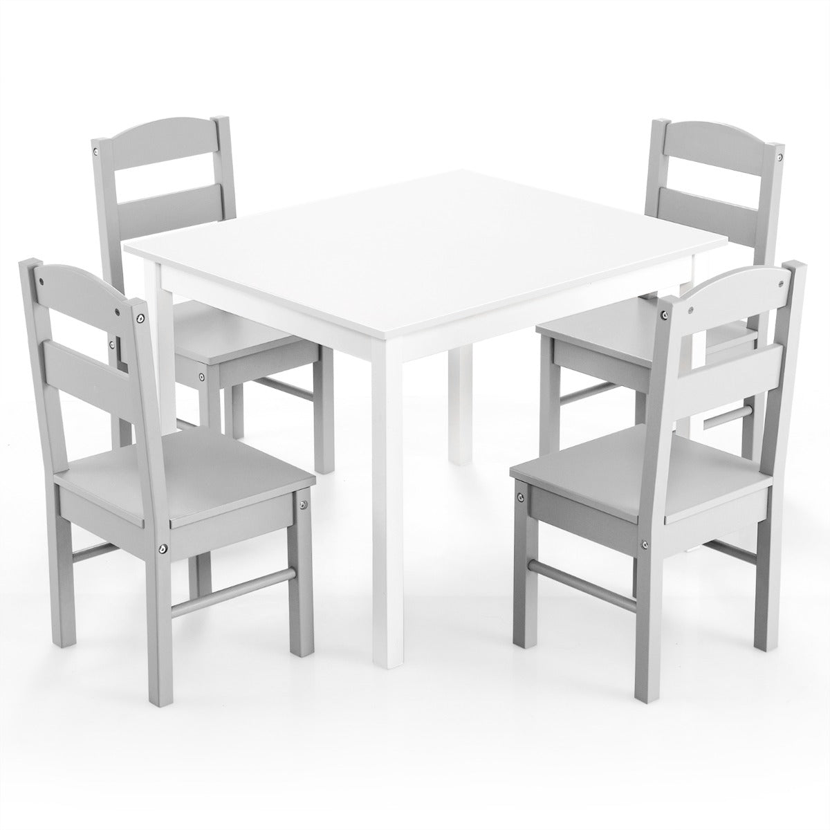 Kids Table and 4 Chairs Set for Toddlers Dining, Drawing, Reading-Dark Brown