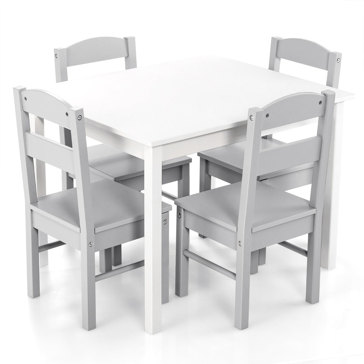 Kids Table and 4 Chairs Set for Toddlers Dining, Drawing, Reading-Dark Brown