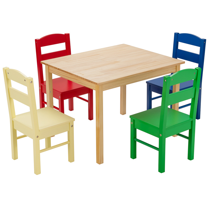 Kids Table and 4 Chairs Set for Toddlers Dining, Drawing, Reading-Dark Brown