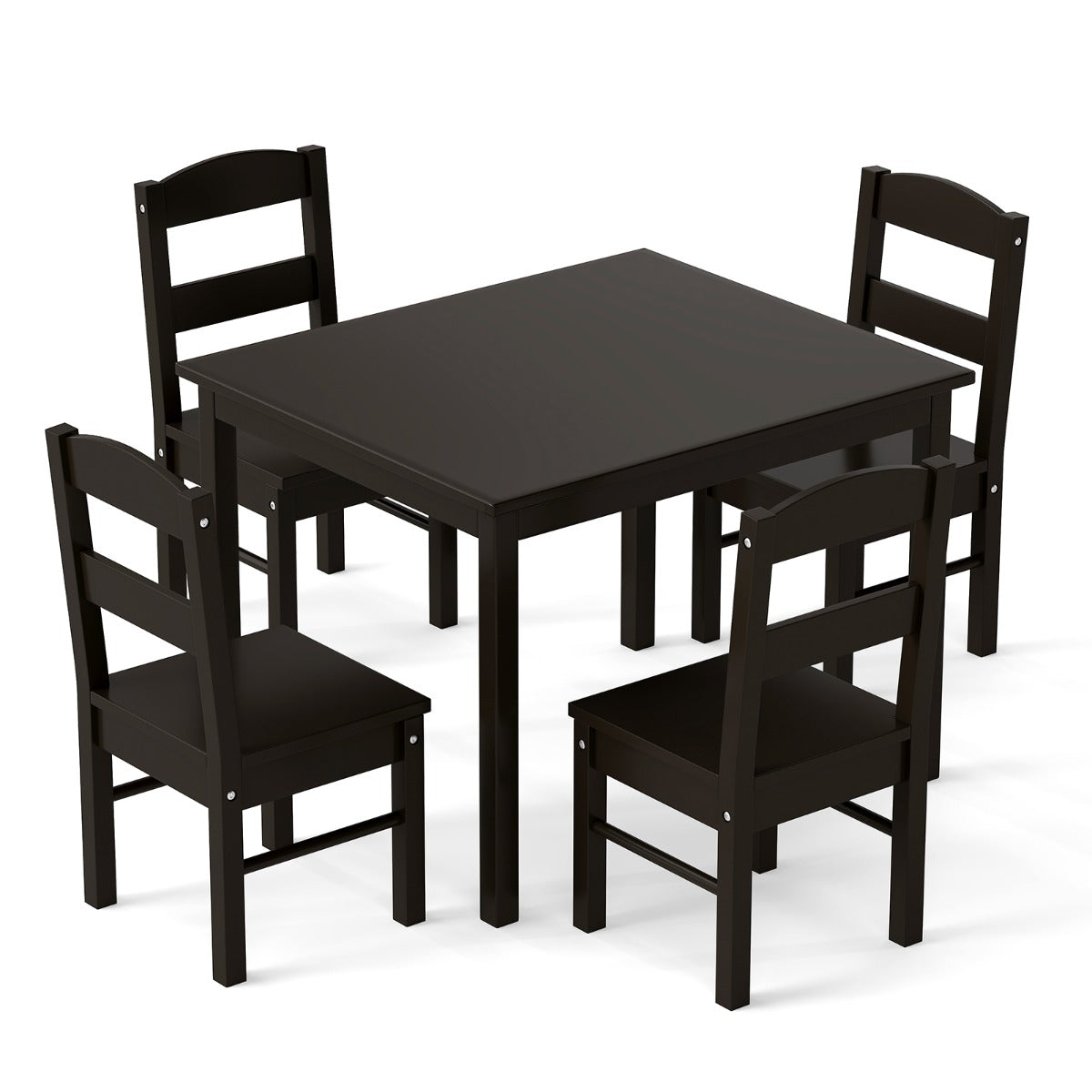 Kids Table and 4 Chairs Set for Toddlers Dining, Drawing, Reading-Dark Brown
