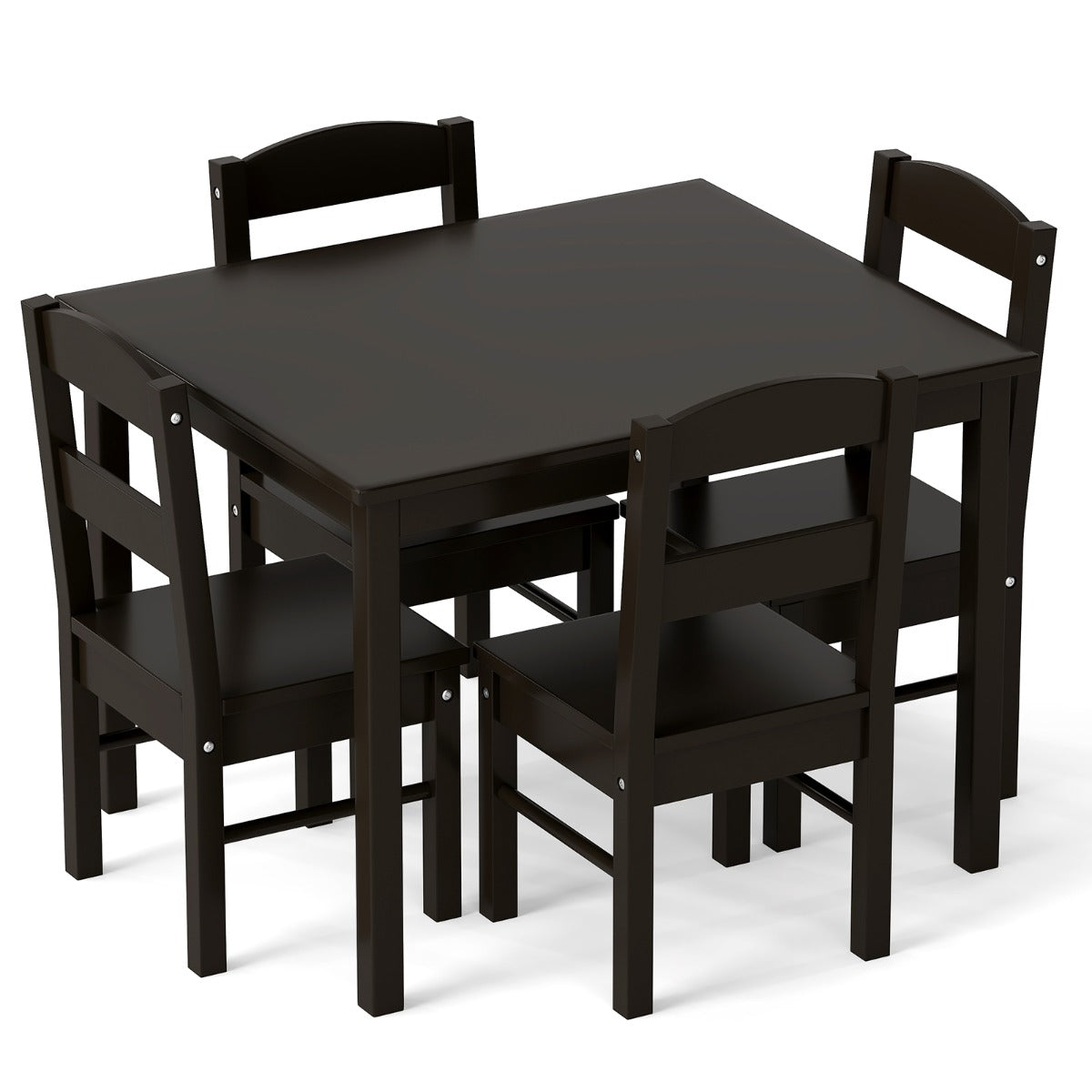 Kids Table and 4 Chairs Set for Toddlers Dining, Drawing, Reading-Dark Brown
