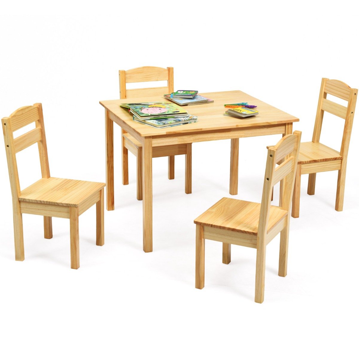Kids Table and 4 Chairs Set for Toddlers Dining, Drawing, Reading-Dark Brown