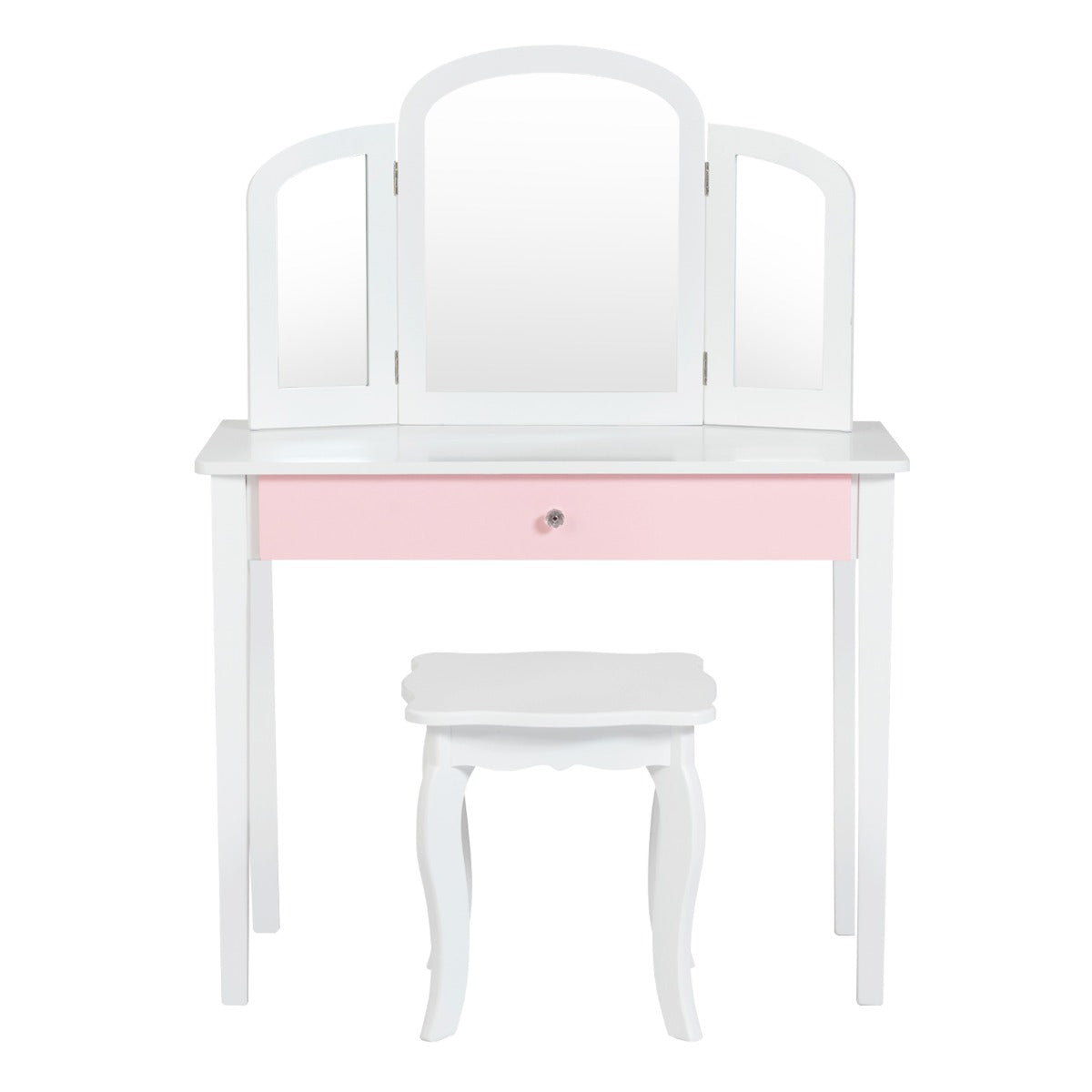 Kids Vanity Table and Stool Set Princess Makeup Dressing Table-Pink