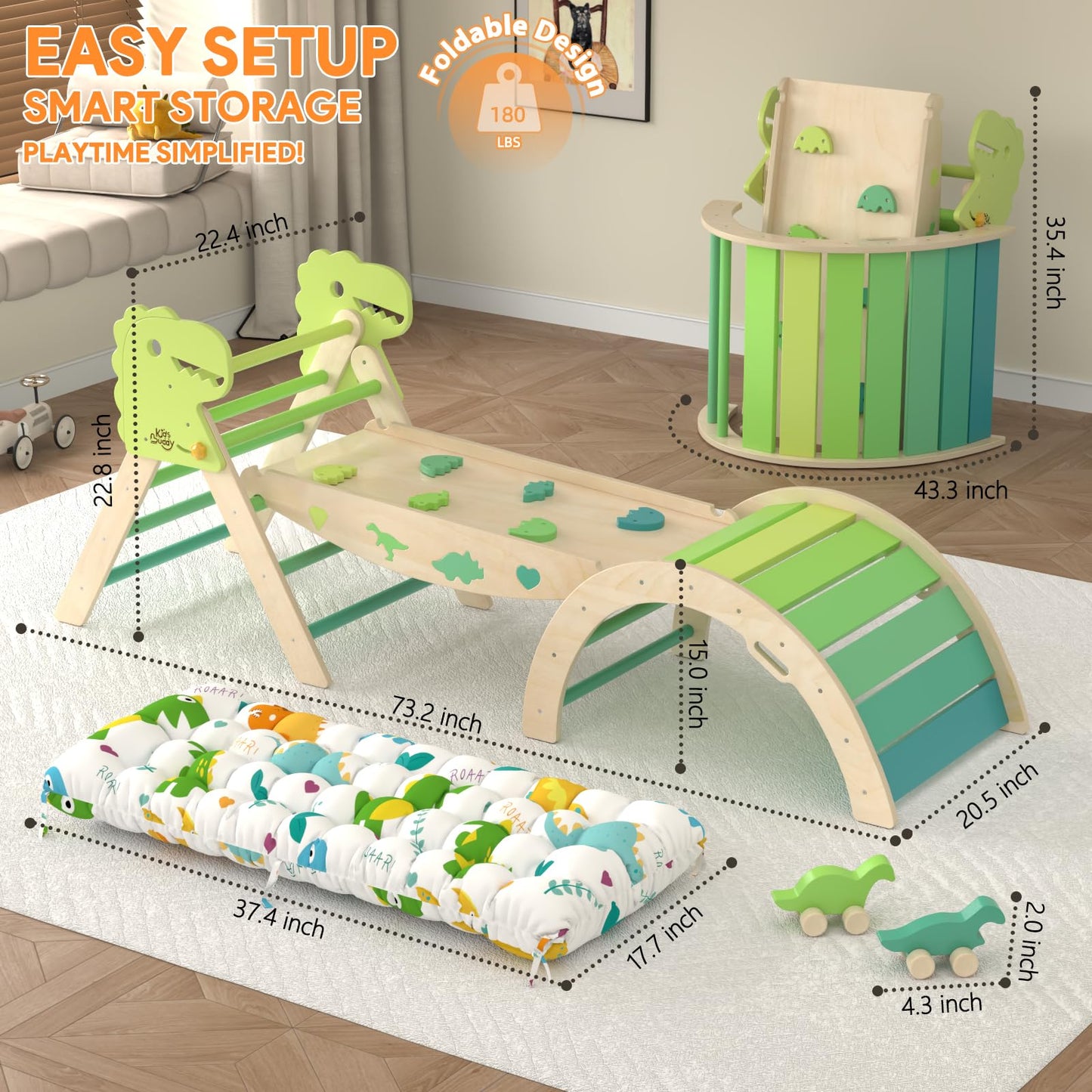 KidsBuddy Pikler Triangle Set 9-in-1 – Wooden Montessori Indoor Climbing Toys for Toddlers 1-3