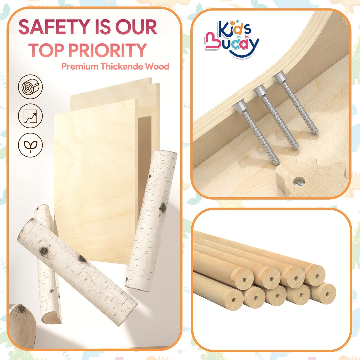 KidsBuddy Pikler Triangle Set 9-in-1 – Wooden Montessori Indoor Climbing Toys for Toddlers 1-3