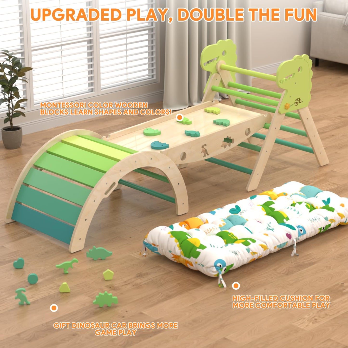 KidsBuddy Pikler Triangle Set 9-in-1 – Wooden Montessori Indoor Climbing Toys for Toddlers 1-3