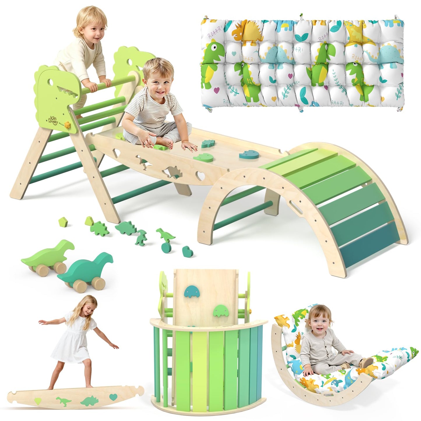 KidsBuddy Pikler Triangle Set 9-in-1 – Wooden Montessori Indoor Climbing Toys for Toddlers 1-3