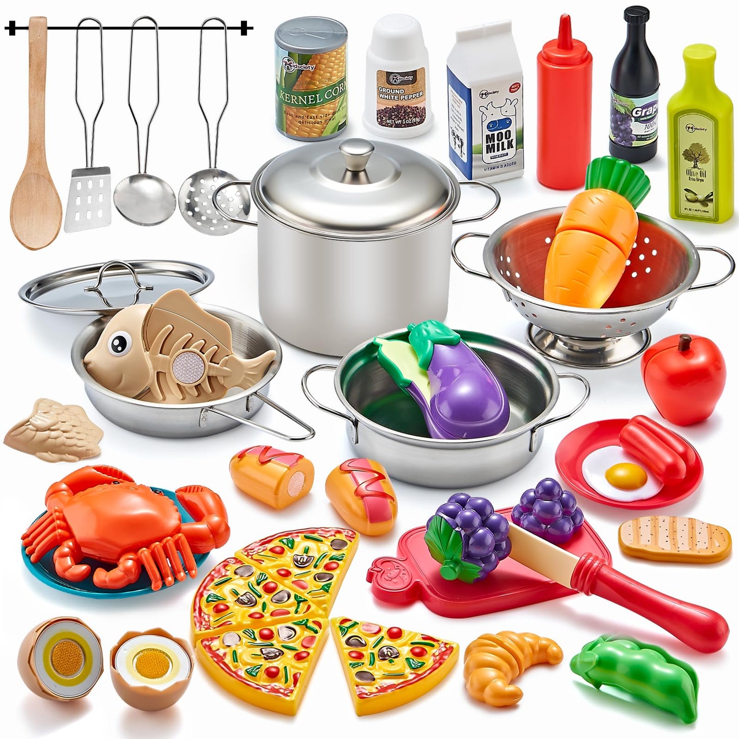 Kidsciety 52pc Kids Kitchen Playset – Safe Pretend Cookware & Play Food