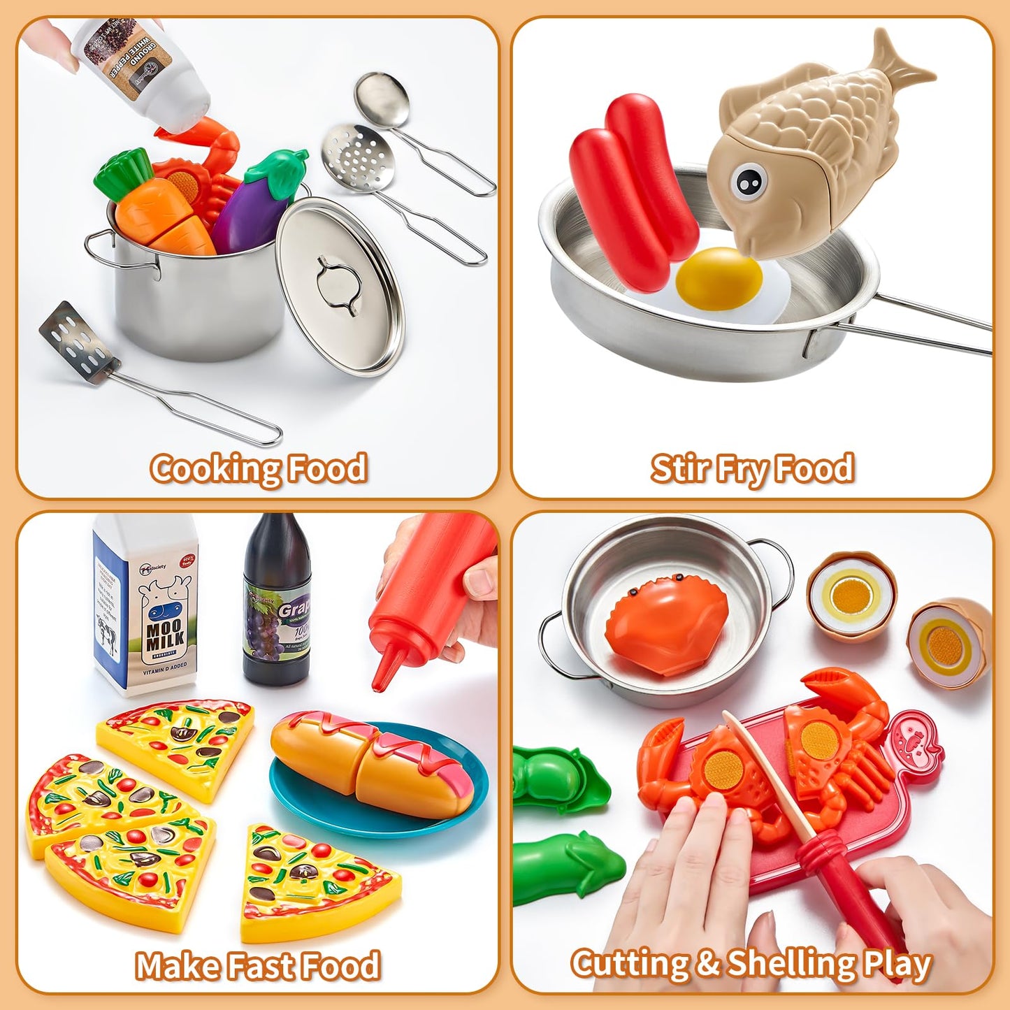 Kidsciety 52pc Kids Kitchen Playset – Safe Pretend Cookware & Play Food