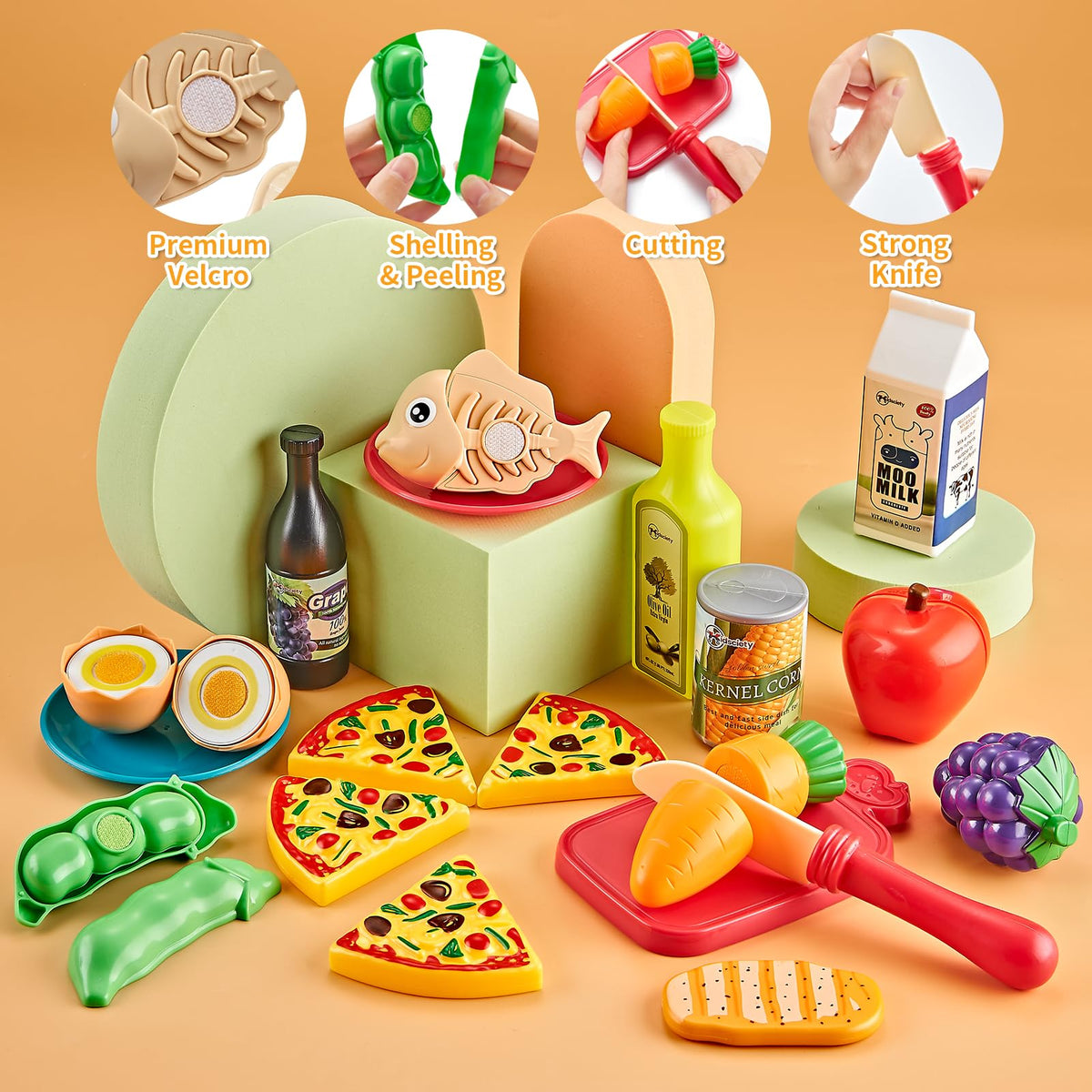 Kidsciety 52pc Kids Kitchen Playset – Safe Pretend Cookware & Play Food
