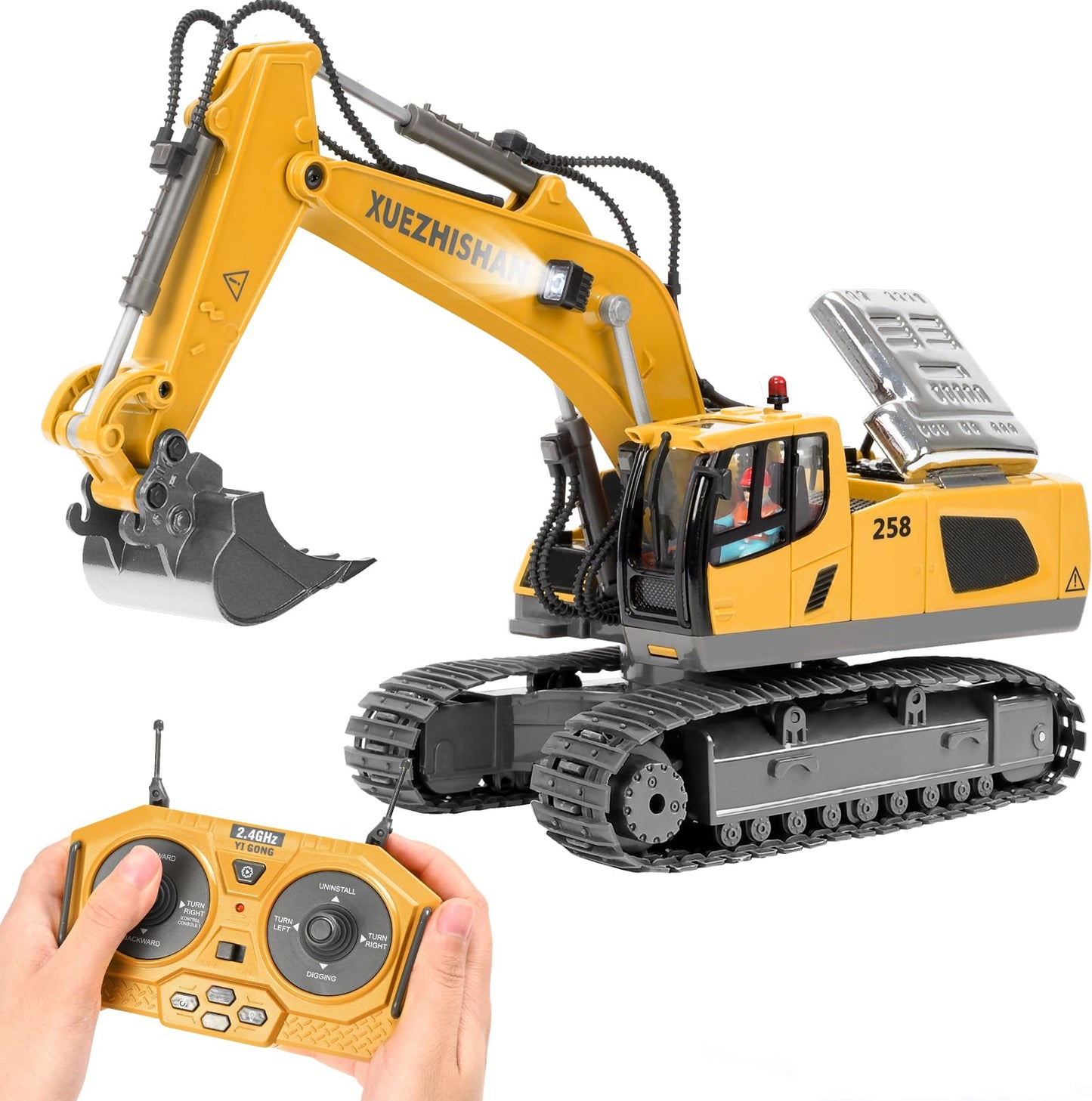 KidsFaves Remote Control Excavator Toy – 680° Rotation, 2 Batteries, Lights & Sounds for Ages 3-8