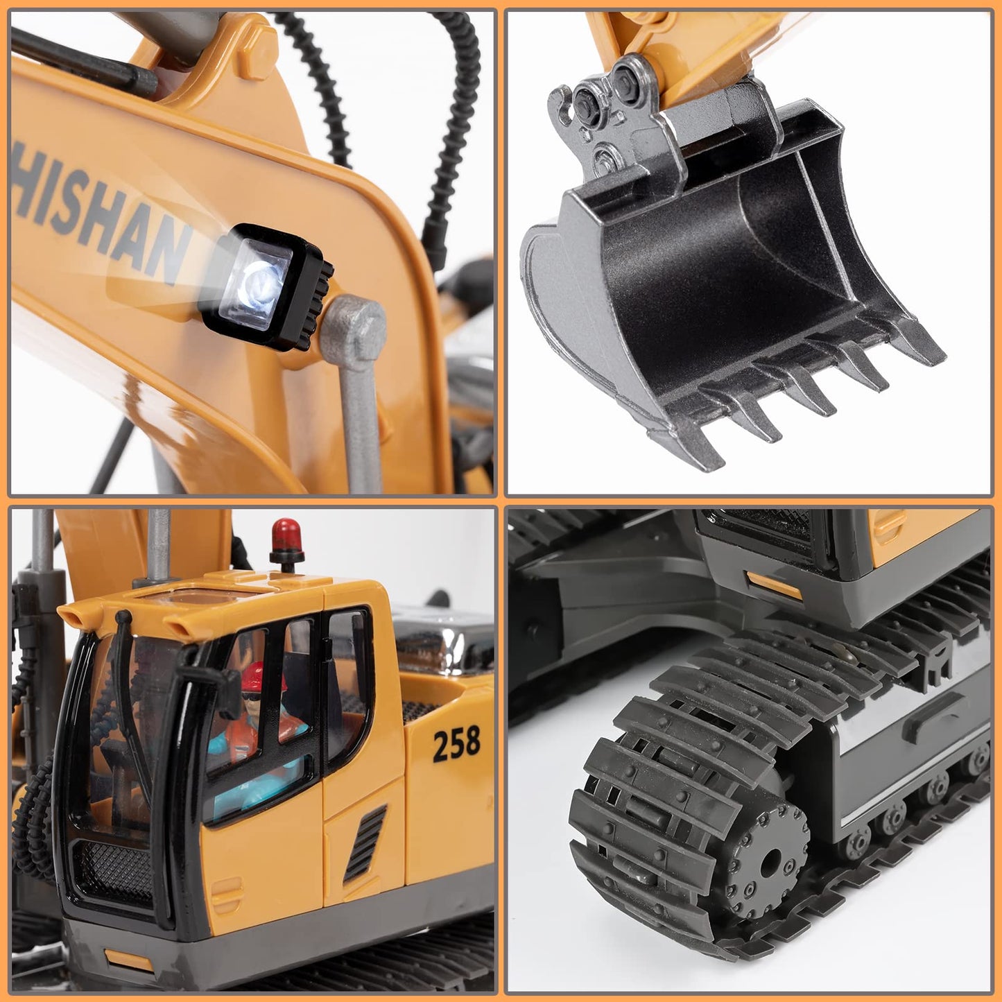 KidsFaves Remote Control Excavator Toy – 680° Rotation, 2 Batteries, Lights & Sounds for Ages 3-8