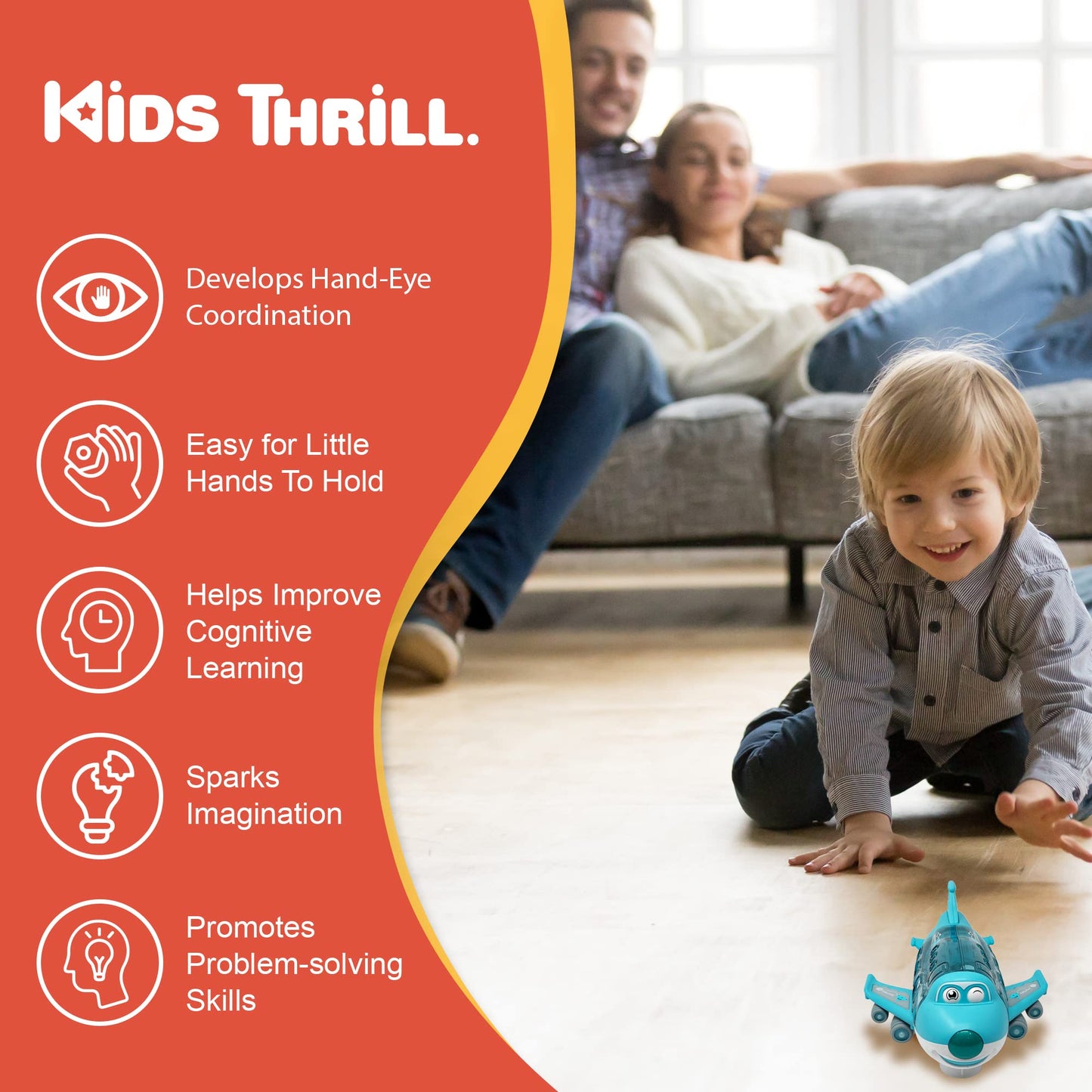 Kidsthrill Kids Airplane Toy with Bump & Go, Flashing Lights & Sounds – Ages 3-12