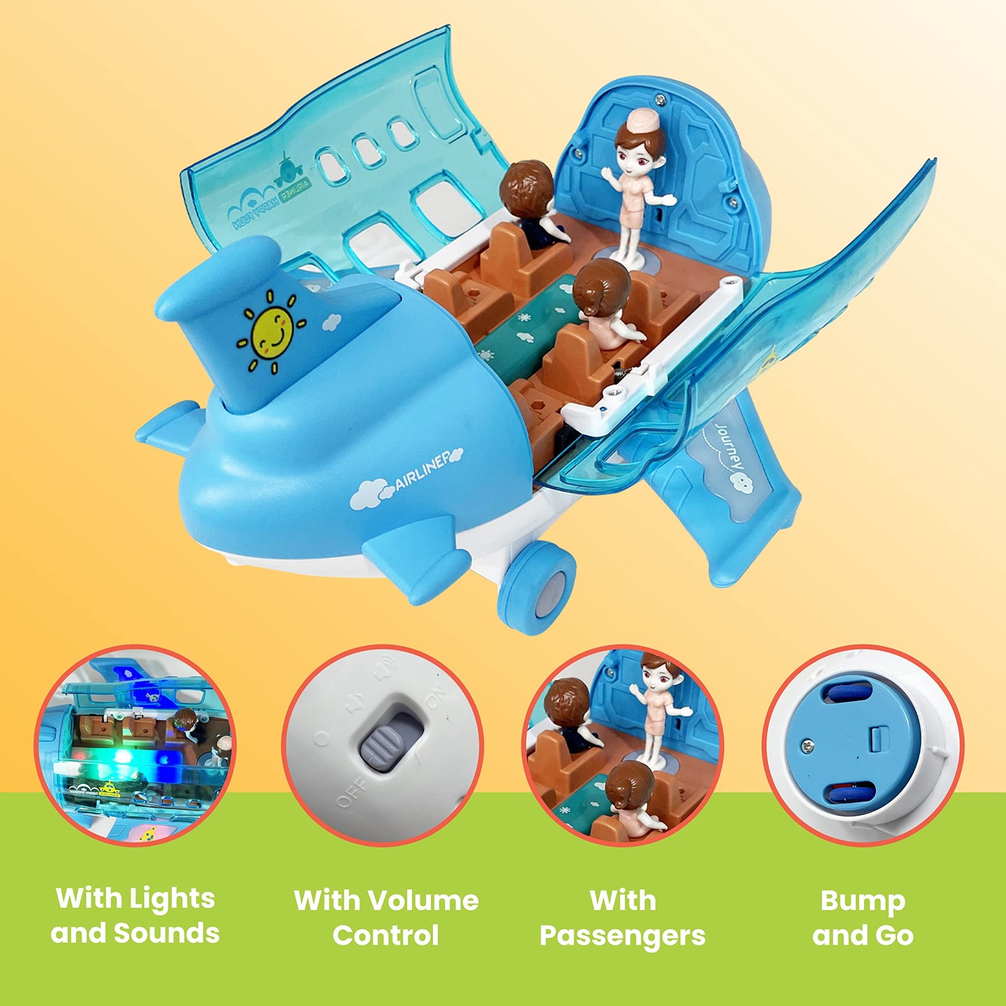 Kidsthrill Kids Airplane Toy with Bump & Go, Flashing Lights & Sounds – Ages 3-12