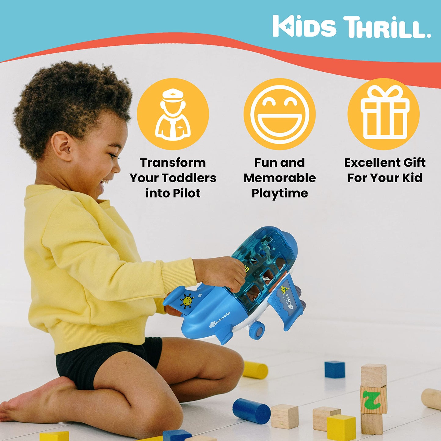 Kidsthrill Kids Airplane Toy with Bump & Go, Flashing Lights & Sounds – Ages 3-12