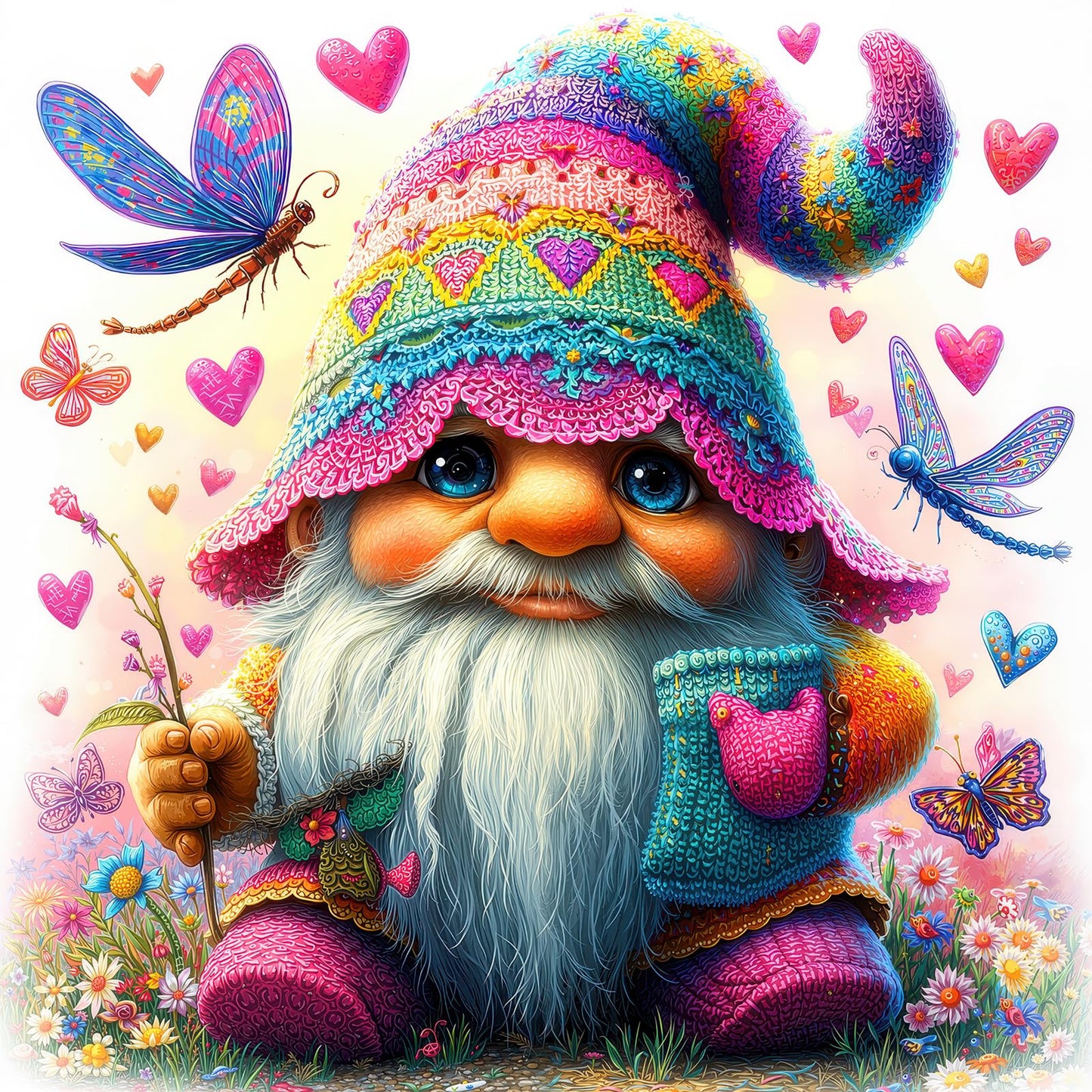 KIDSU 1000-Piece Gnome Puzzle – Hearts & Butterflies, Letters on Back, 22.8 x 22.8 in