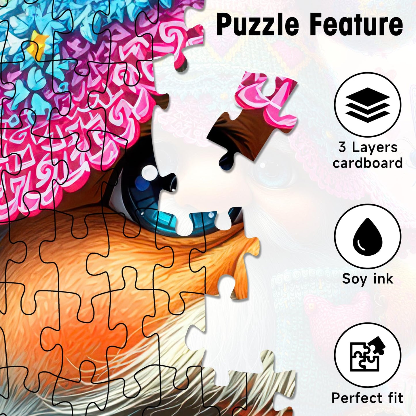 KIDSU 1000-Piece Gnome Puzzle – Hearts & Butterflies, Letters on Back, 22.8 x 22.8 in