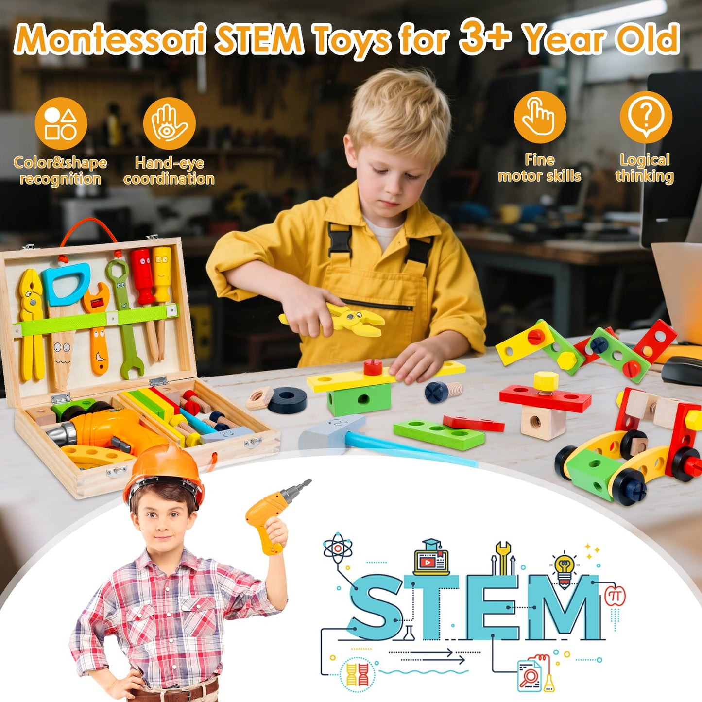 KIDWILL Kids Tool Set with Electric Drill & Stickers – STEM Montessori Toy for Ages 3-5