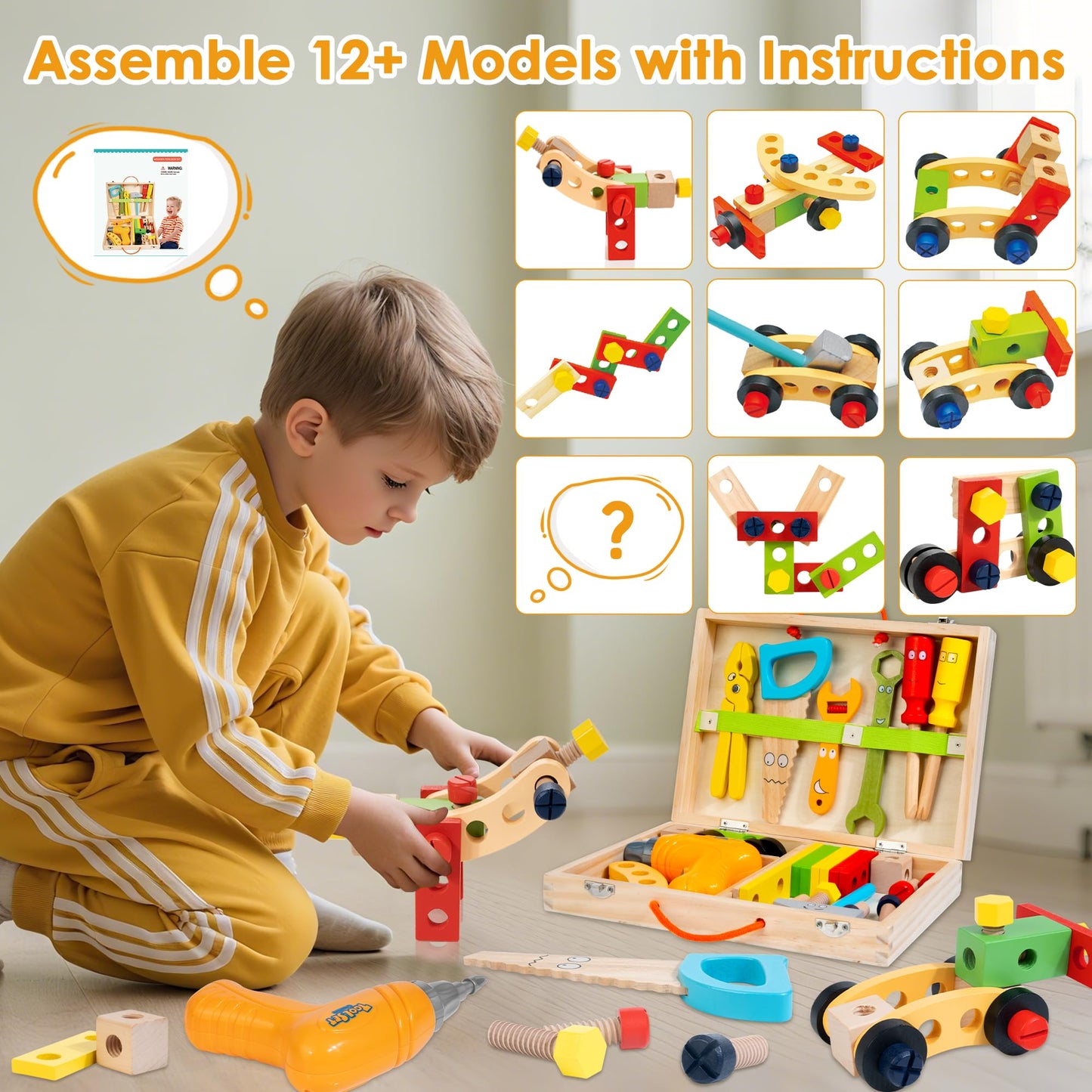 KIDWILL Kids Tool Set with Electric Drill & Stickers – STEM Montessori Toy for Ages 3-5