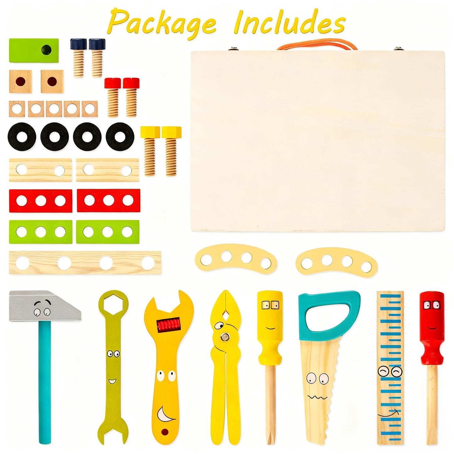 KIDWILL 36-Piece Wooden Toddler Tools Set | Montessori STEM Toy Box for Ages 2-6