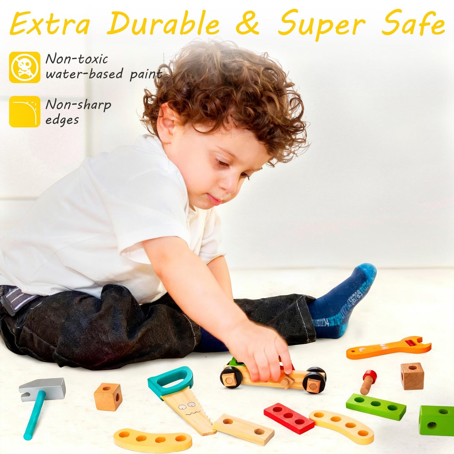 KIDWILL 36-Piece Wooden Toddler Tools Set | Montessori STEM Toy Box for Ages 2-6