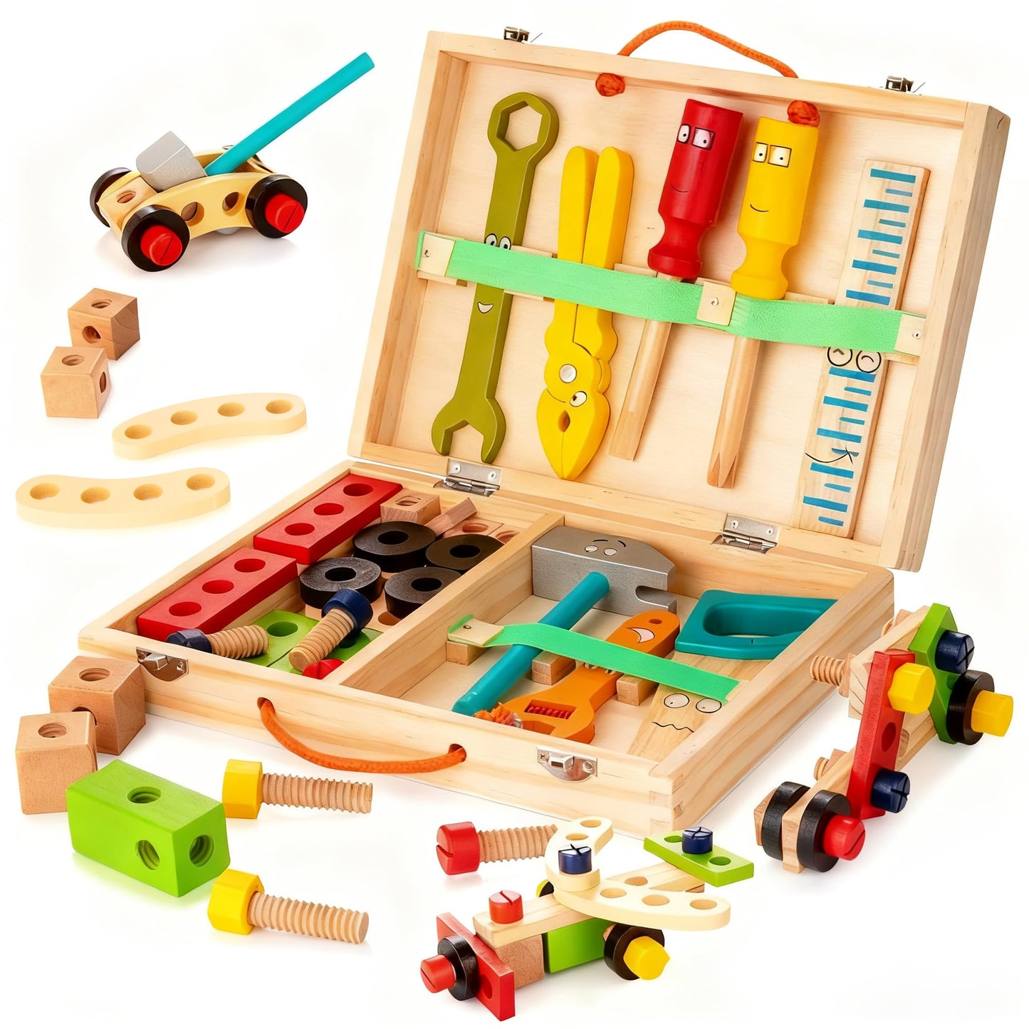 KIDWILL 36-Piece Wooden Toddler Tools Set | Montessori STEM Toy Box for Ages 2-6