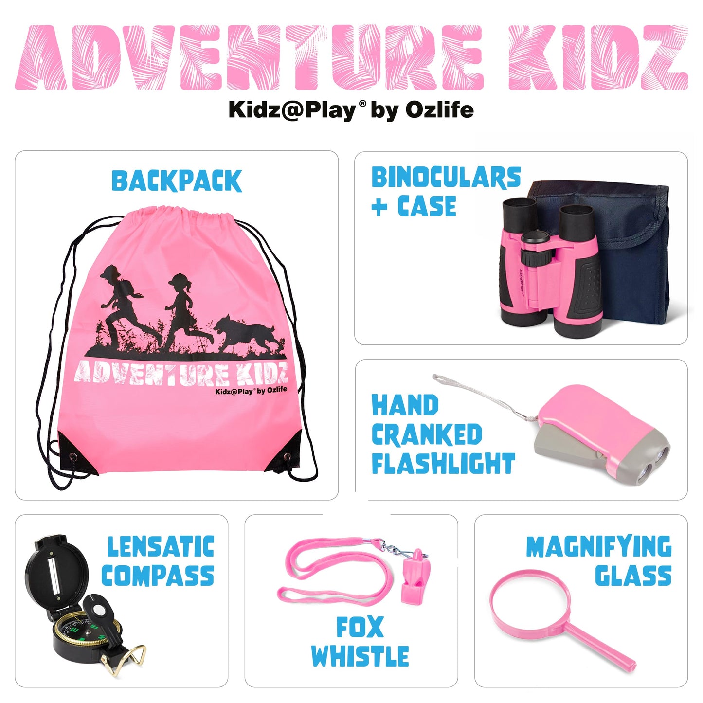Adventure Kidz Kit by Kidz@Play – Outdoor Exploration Set with Binoculars, Compass, Flashlight & More