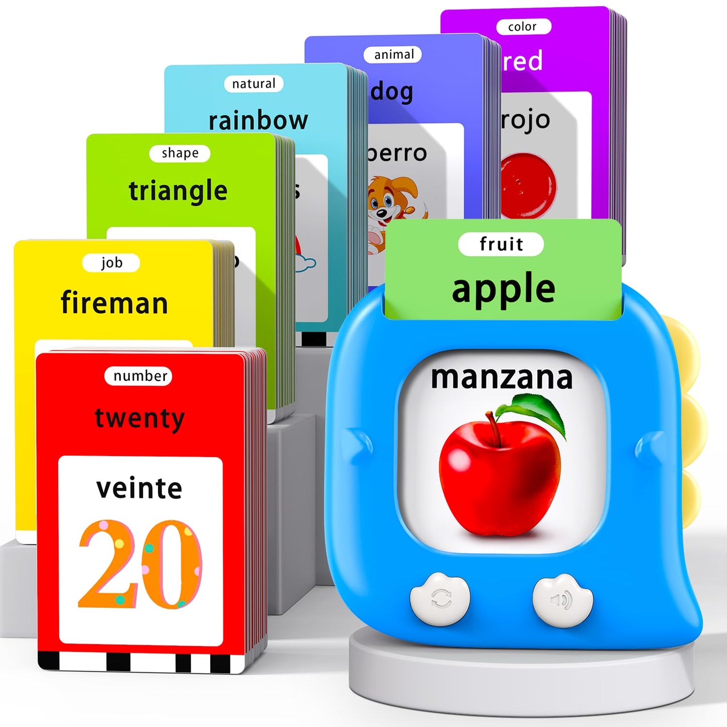 Kidzdo 520 Bilingual Spanish–English Talking Flash Cards – Portable Toddler Learning Toy