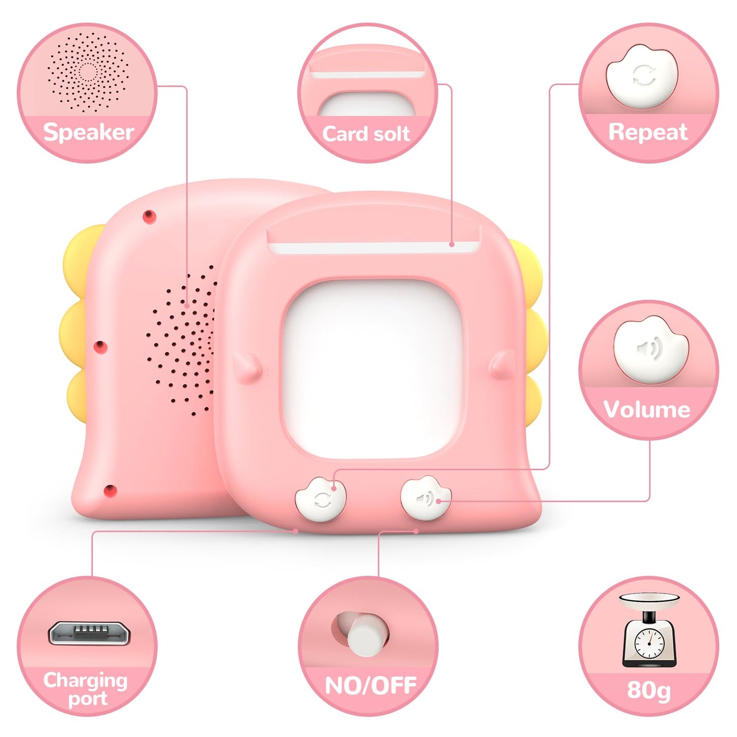 Kidz do 520 Bilingual Spanish-English Talking Flash Cards – Portable Language Toy for 2–6 Year Old Girls (Pink)
