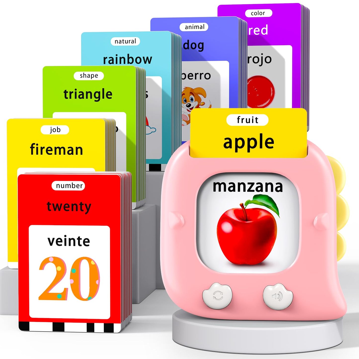 Kidz do 520 Bilingual Spanish-English Talking Flash Cards – Portable Language Toy for 2–6 Year Old Girls (Pink)